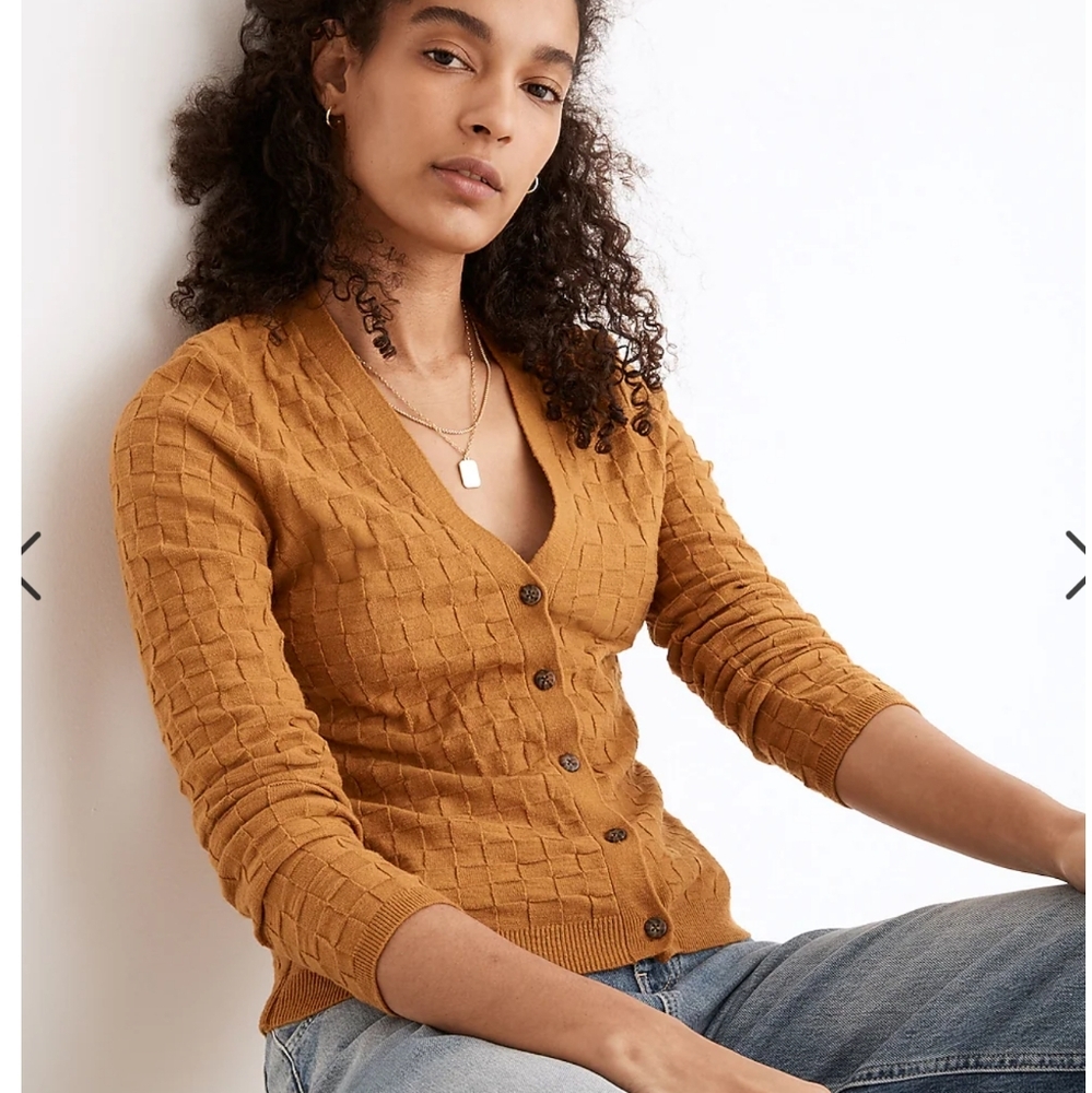 Madewell V-Neck Checkerboard Cotton Jacquard Cardigan Size XS